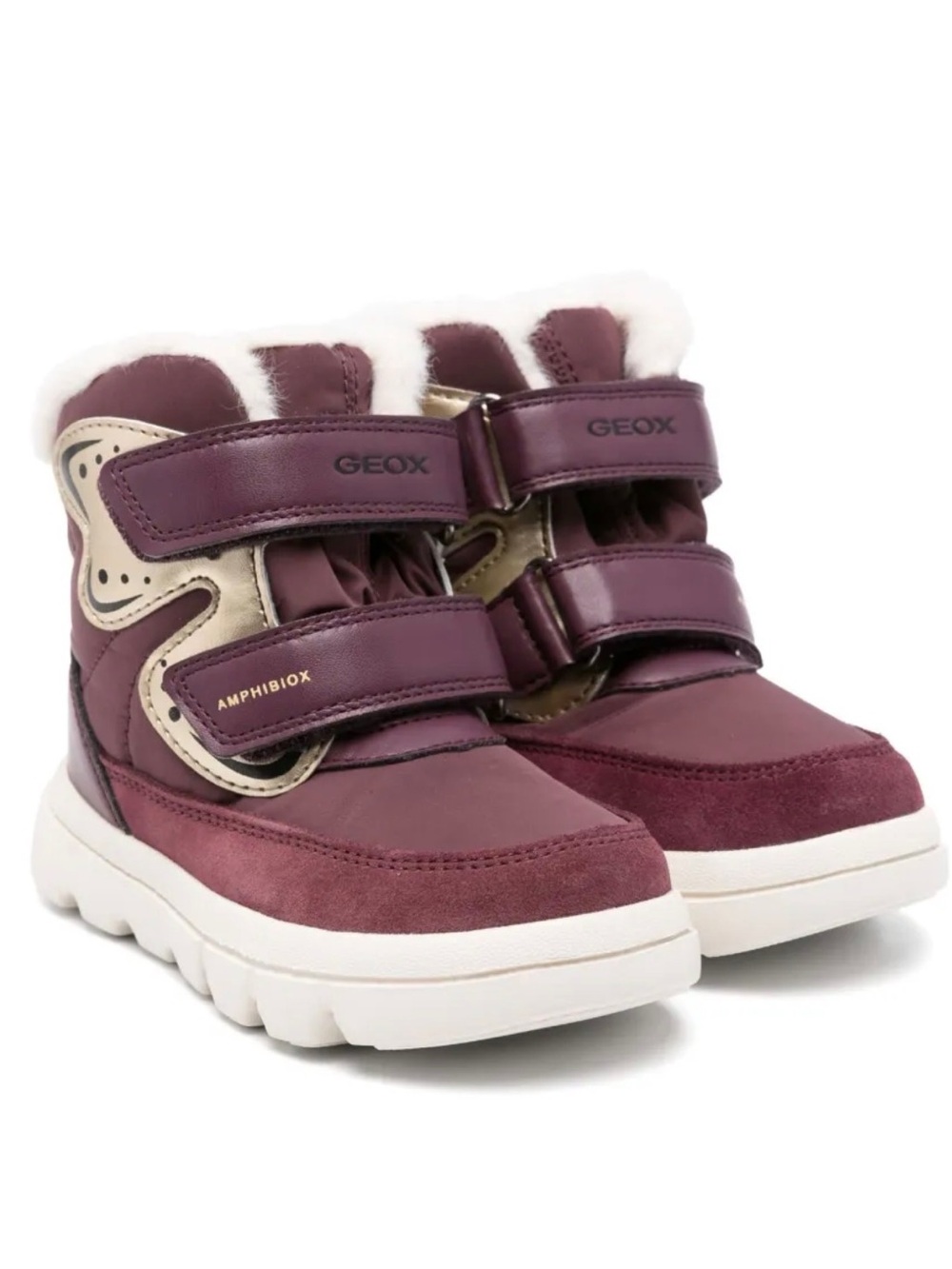 Geox Kids Burgundy and Cream Hook-and-Loop Winter Boots